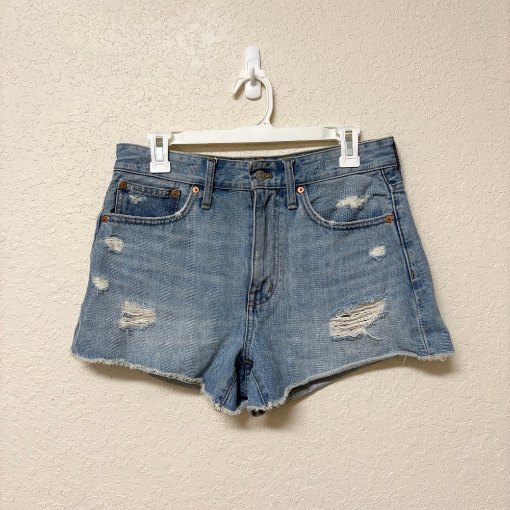 Madewell Relaxed Denim Shorts Womens Medium Wash Blue Distressed Size 26 - Picture 1 of 7